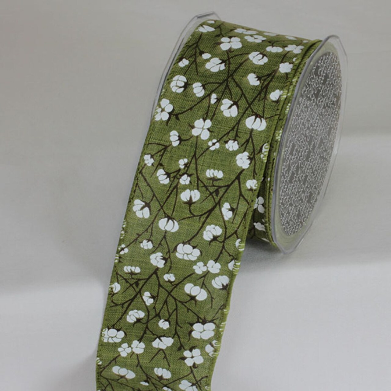 The Ribbon People Green and White Cotton Flower Metallic Wired Craft Ribbon 2.5" x 20 Yards